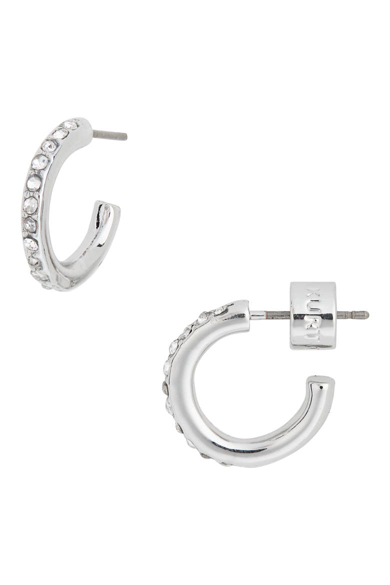 Pavé Crystal Mini Huggie Hoop Earrings, Alternate, color, SILVER