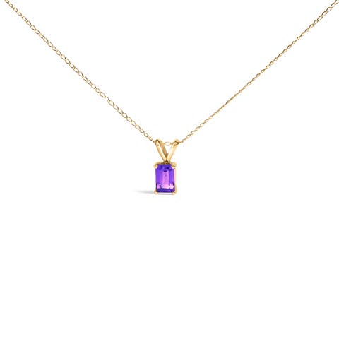 14K Gold 6x4MM Emerald Cut Gemstone Solitaire Pendant Necklace