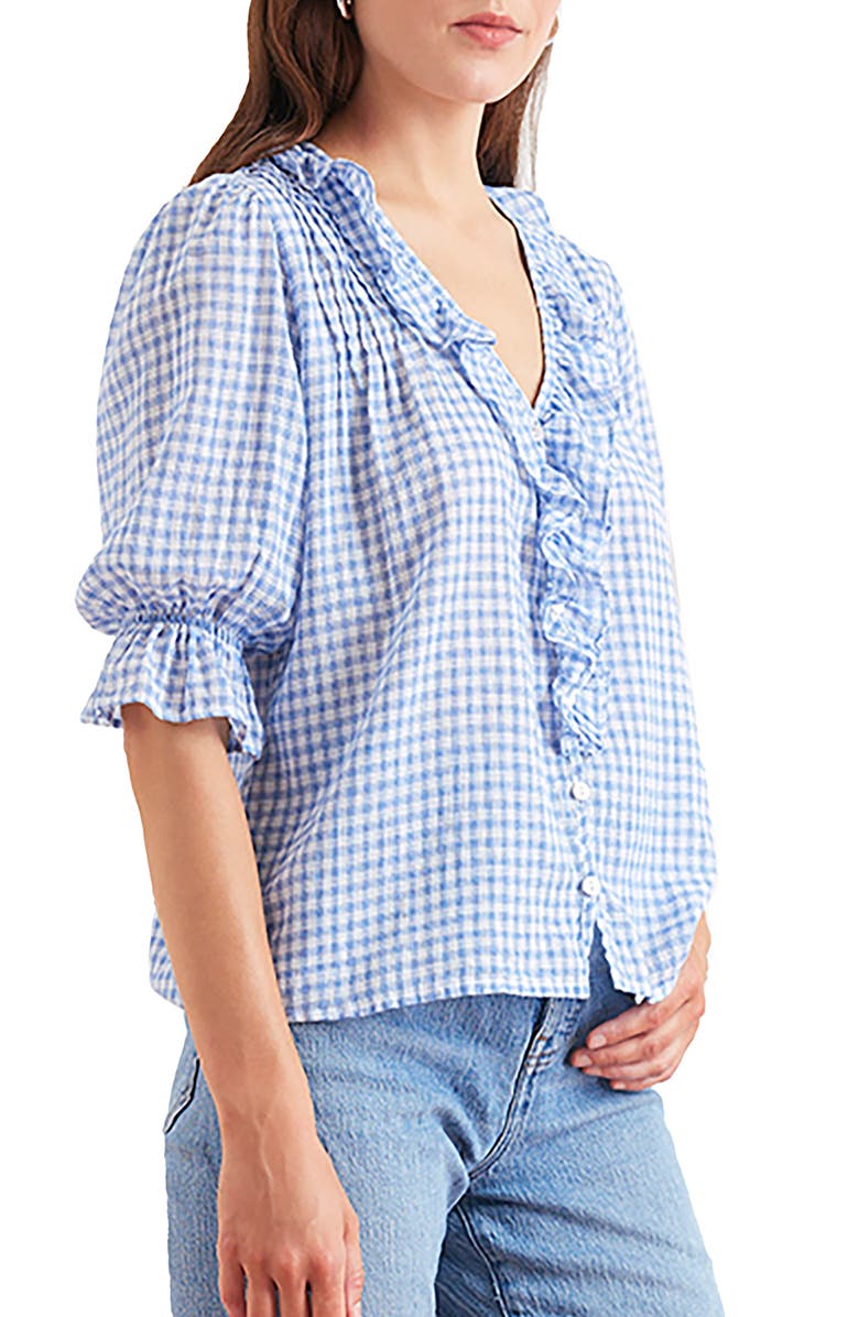 Paneros Clothing Camilla Embroidered Blouse, Alternate, color, Petite Blue Plaid
