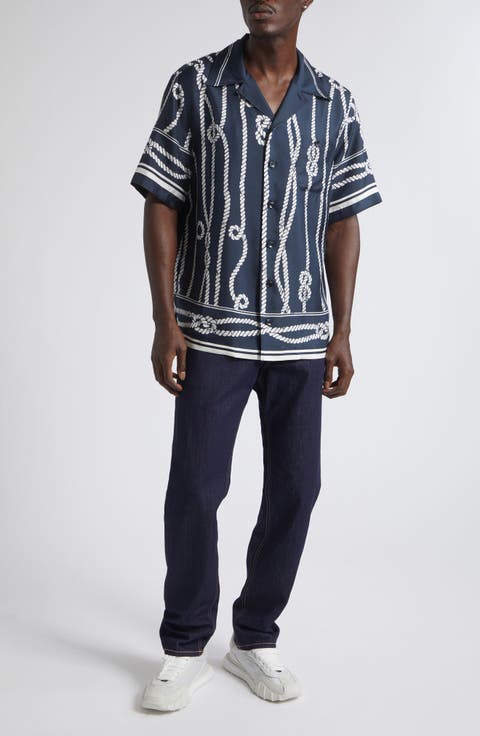 Marina Rope Print Washed Silk Twill Camp Shirt