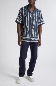 Dolce&Gabbana Marina Rope Print Washed Silk Twill Camp Shirt