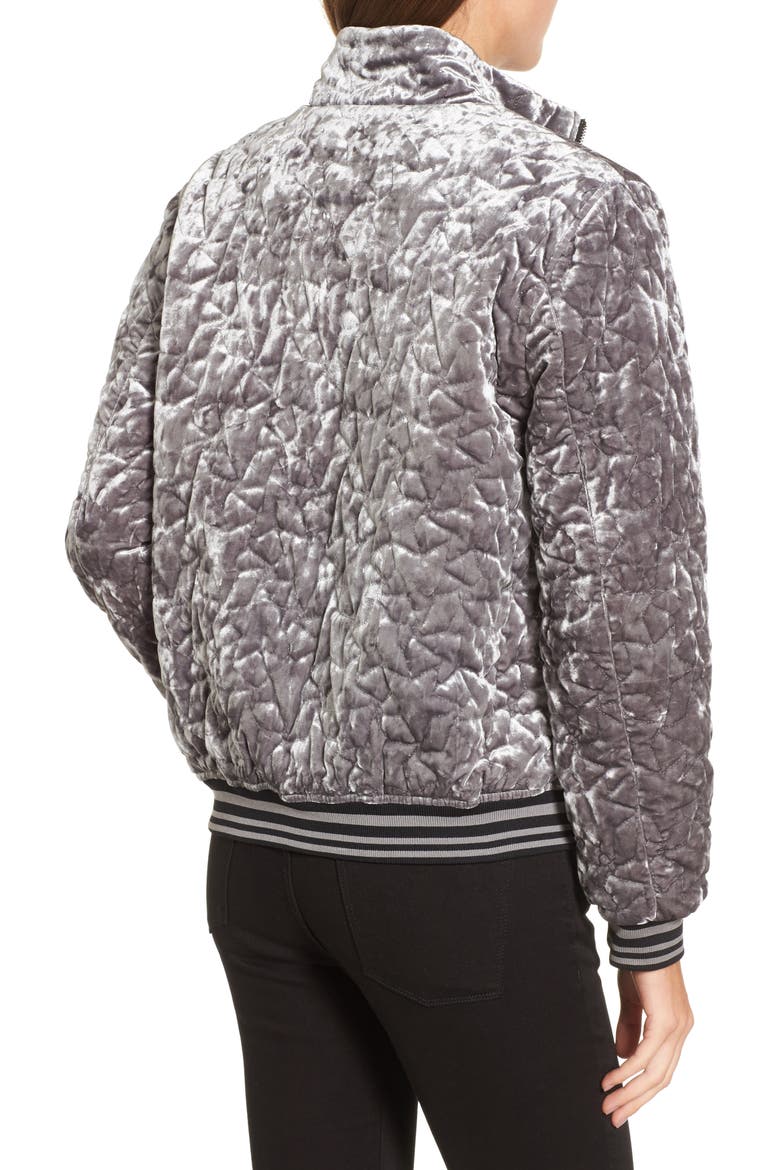 Quilted Velvet Bomber Jacket, Alternate, color, SILVER