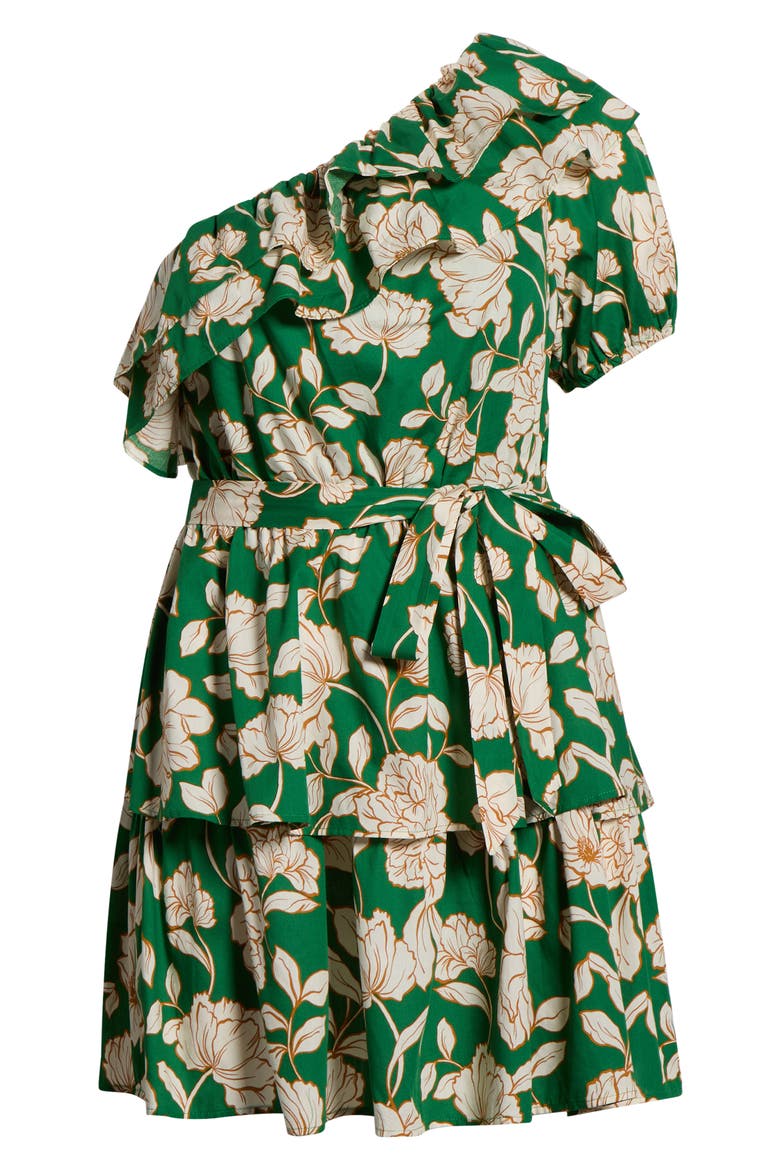 Lucena Floral Print One-Shoulder Minidress, Alternate, color, GREEN-MULTI