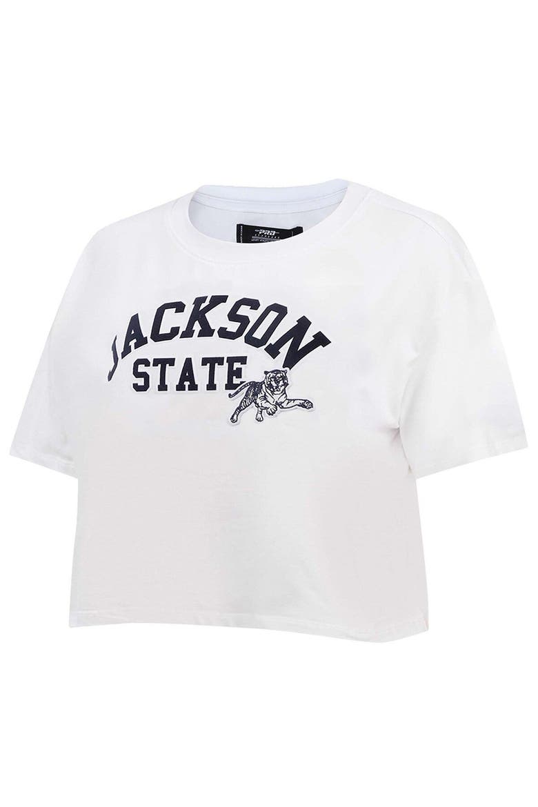 Women's Pro Standard White Jackson State Tigers Classic Three-Hit Boxy Cropped T-Shirt, Alternate, color, White