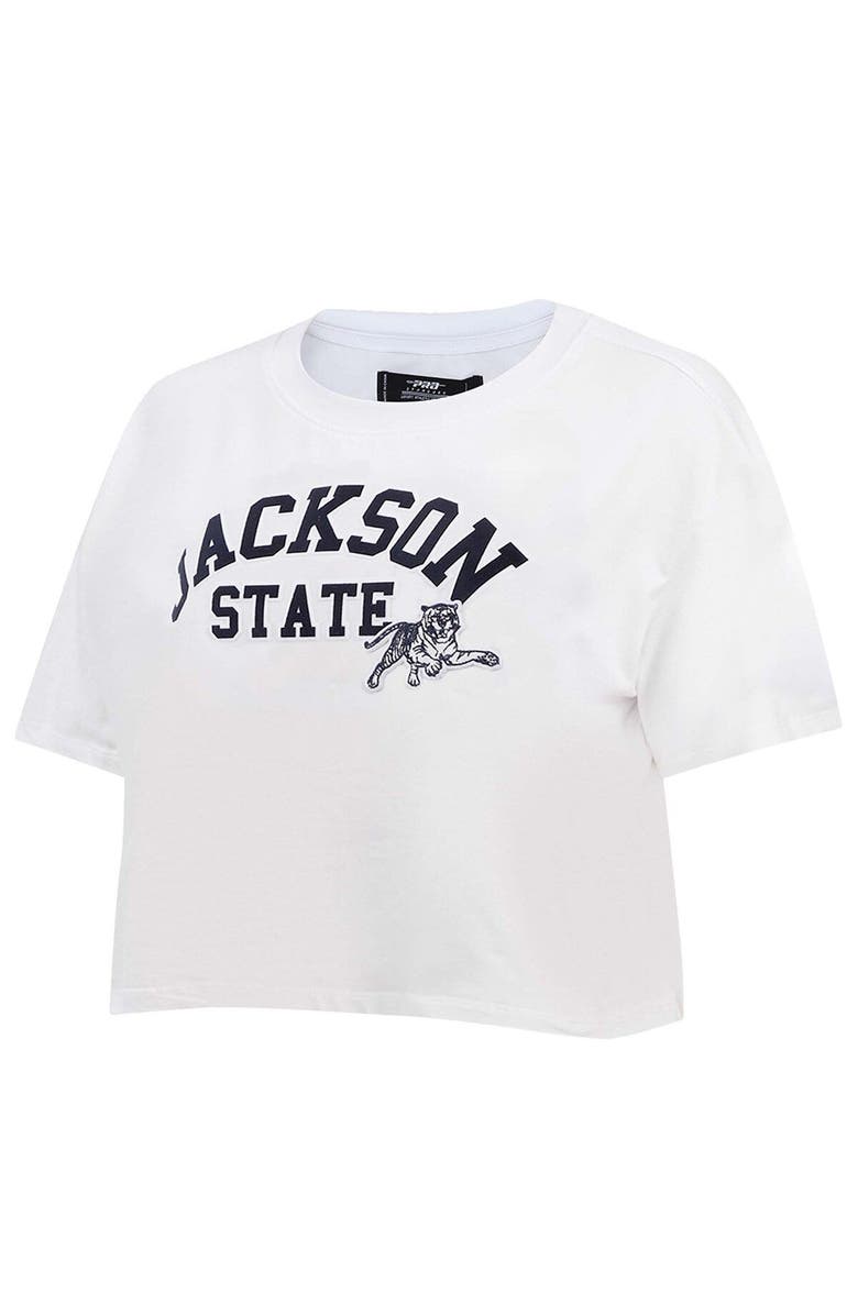 PRO STANDARD Women's Pro Standard White Jackson State Tigers Classic Three-Hit Boxy Cropped T-Shirt, Alternate, color,