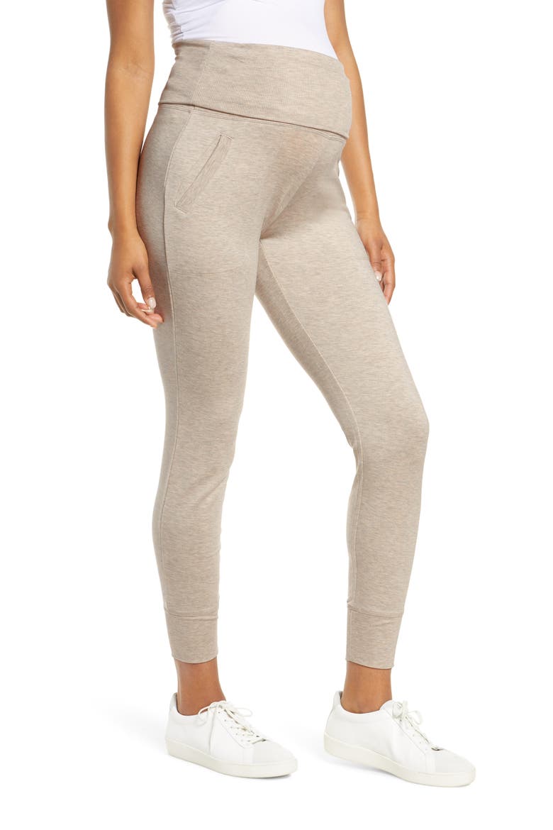 Cozy Fleece Foldover Maternity Joggers, Alternate, color, OATMEAL HEATHER