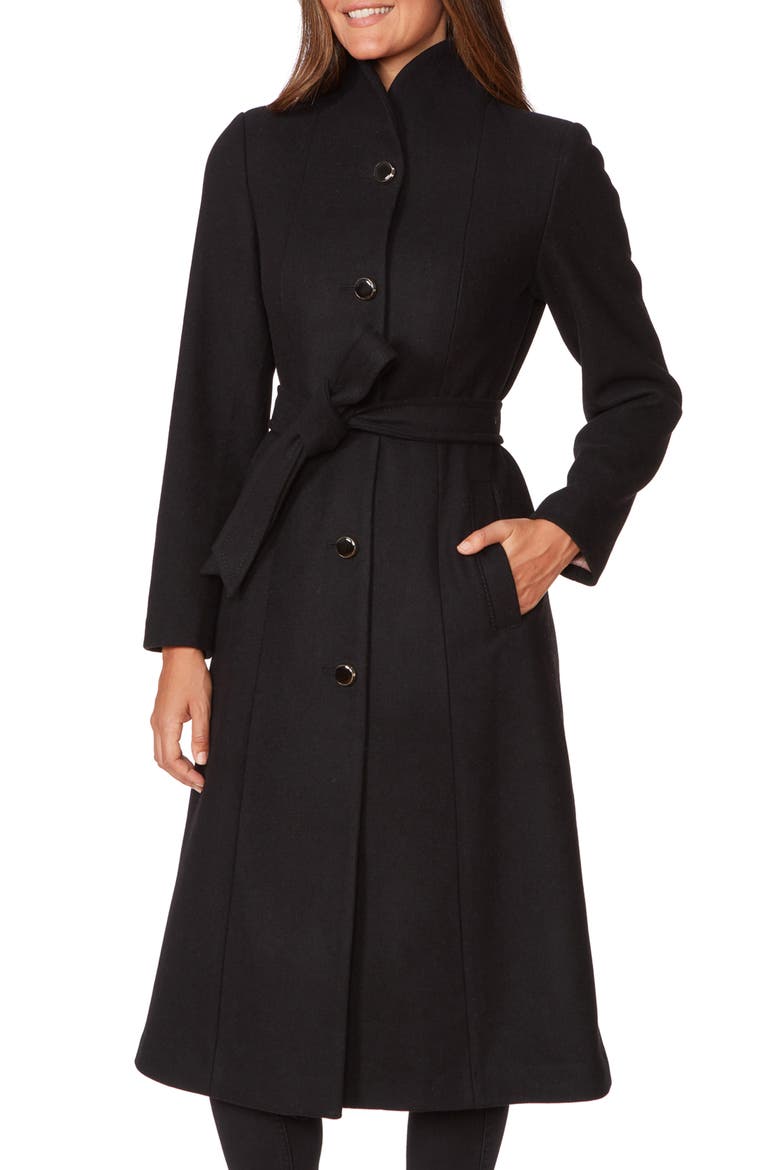 belted wool blend coat, Main, color, BLACK