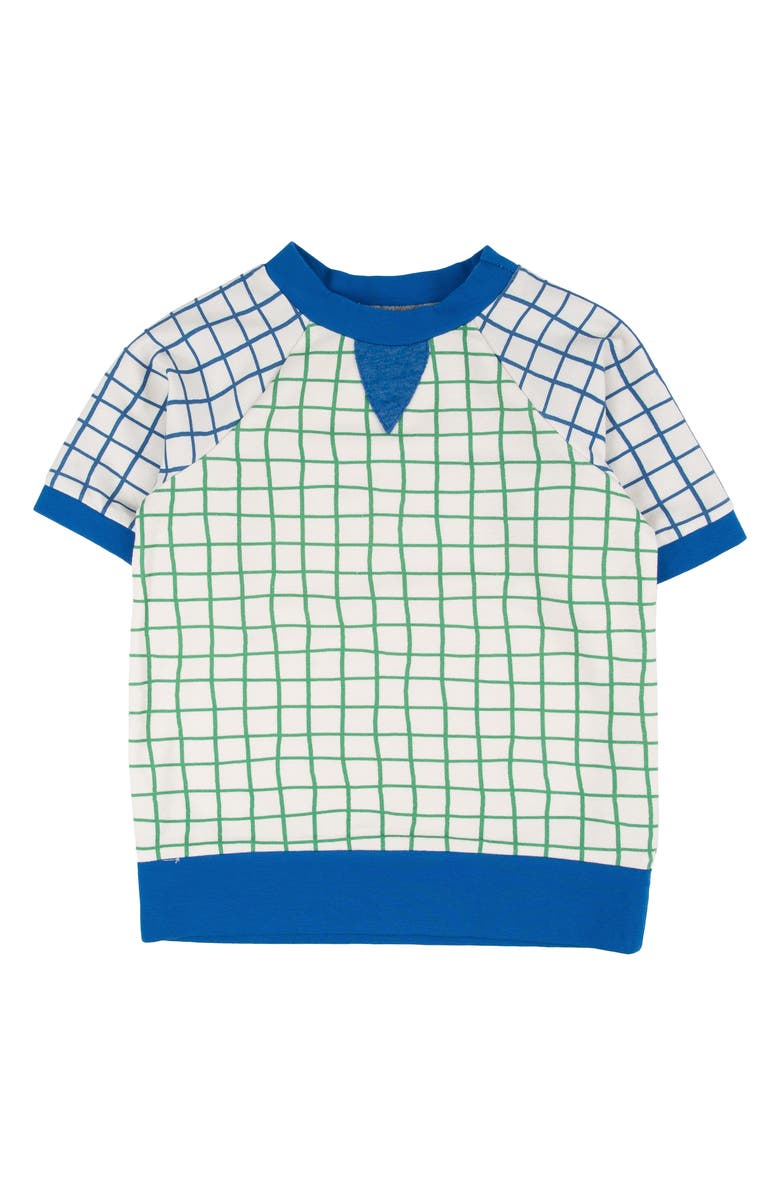 Miki Miette Iggy Grid Print Short Sleeve Sweatshirt, Main, color,