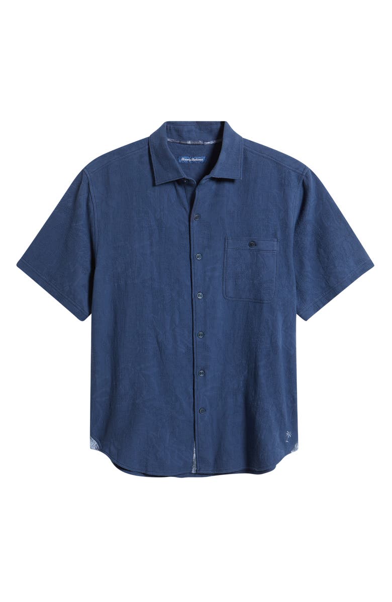 Tommy Bahama Breeze Island Short Sleeve Cotton Jacquard Button-Up Shirt, Alternate, color, Bering Blue