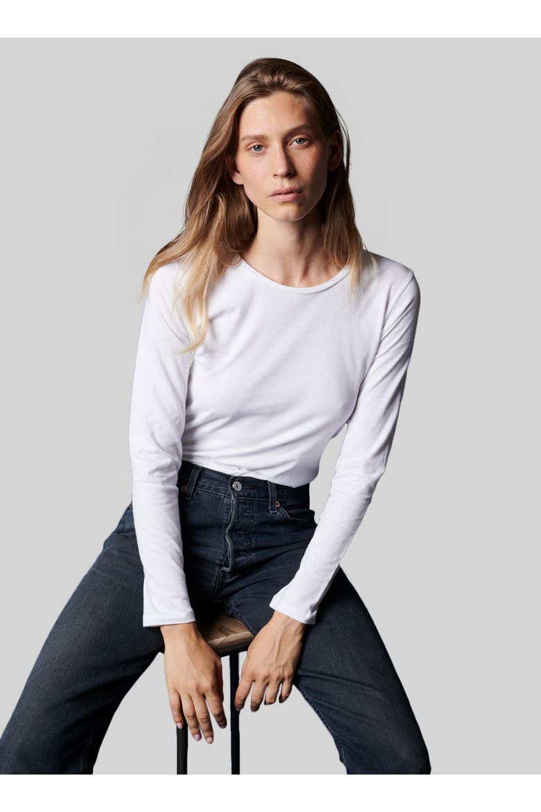 Cotton 'Silk Touch' Long Sleeve Crewneck T-Shirt, Alternate, color, BLANC