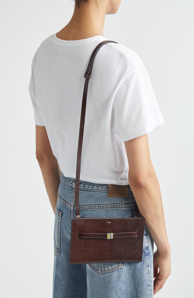 TOTEME Belted Lizard Embossed Crossbody Bag, Alternate, color, Brown