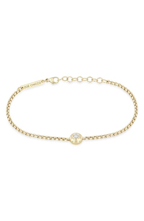 Bezel Diamond 14k Gold Diamond Box Bracelet