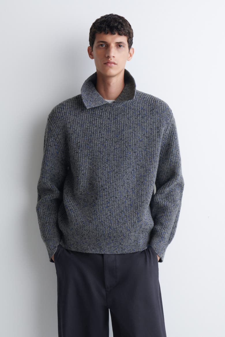 Donegal-effect Wool-cotton Polo Sweater, Main, color, GRAY / COBALT