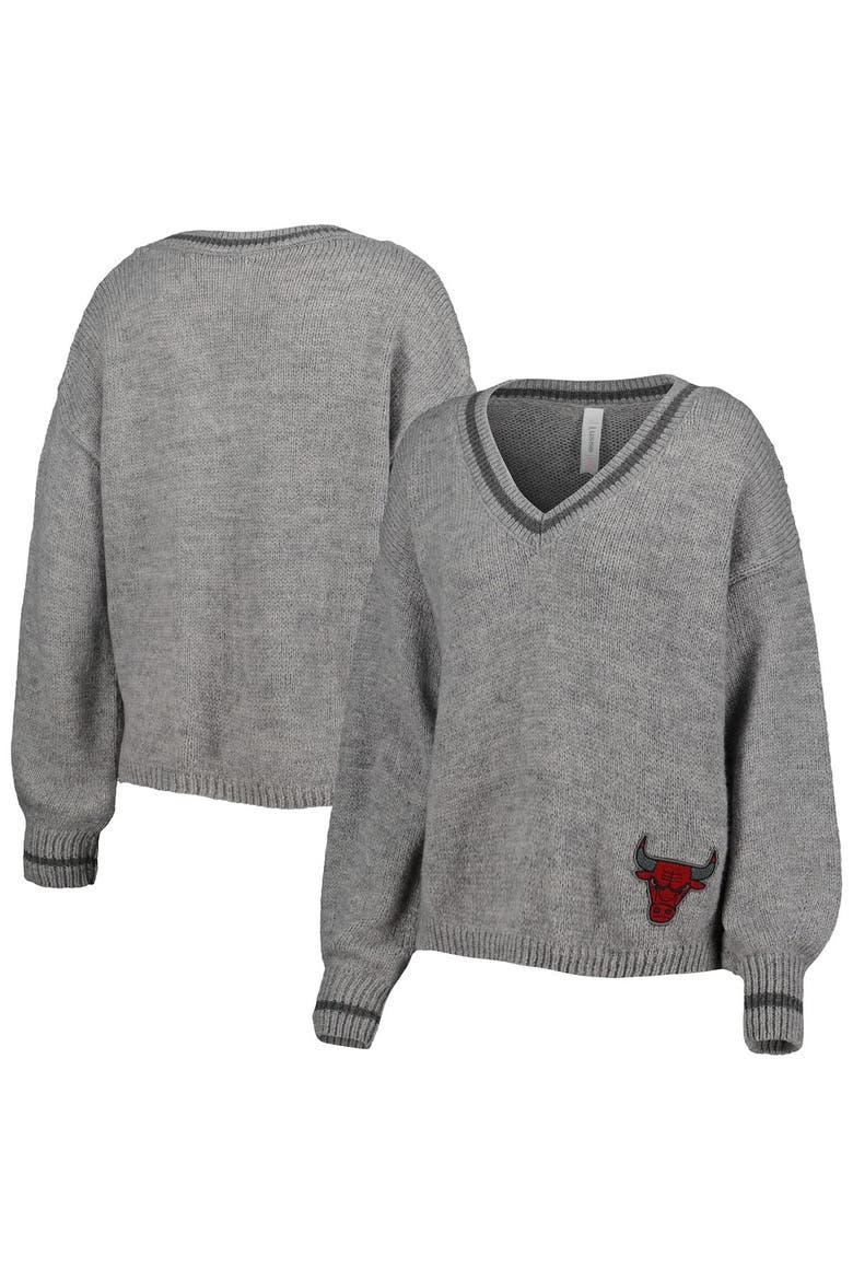 Women's Lusso Gray Chicago Bulls Scarletts Lantern Sleeve Tri-Blend V-Neck Pullover Sweater, Alternate, color, Gray