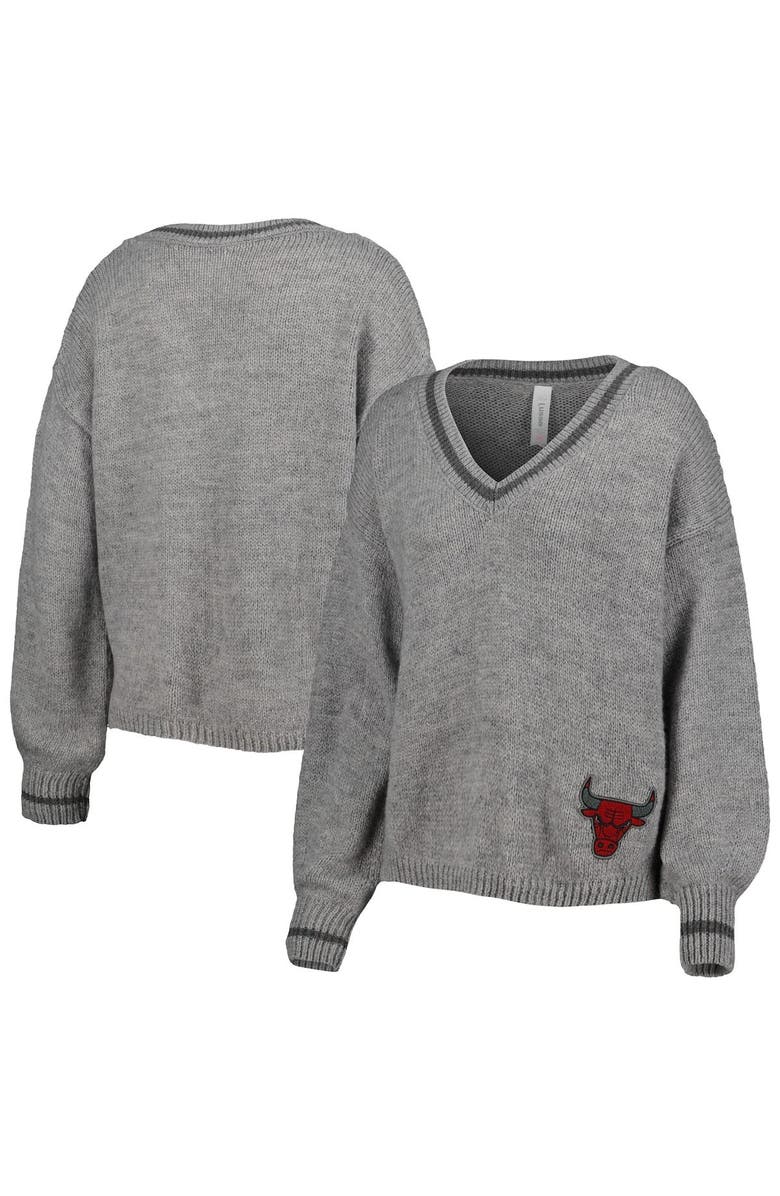 LUSSO Women's Lusso Gray Chicago Bulls Scarletts Lantern Sleeve Tri-Blend V-Neck Pullover Sweater, Alternate, color, Gray