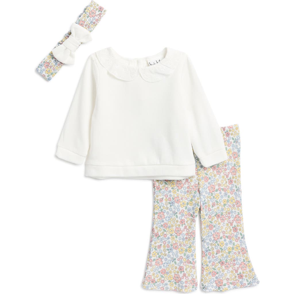 Nicole Miller Floral Sweatshirt, Leggings & Headband Set In Ivory Multi