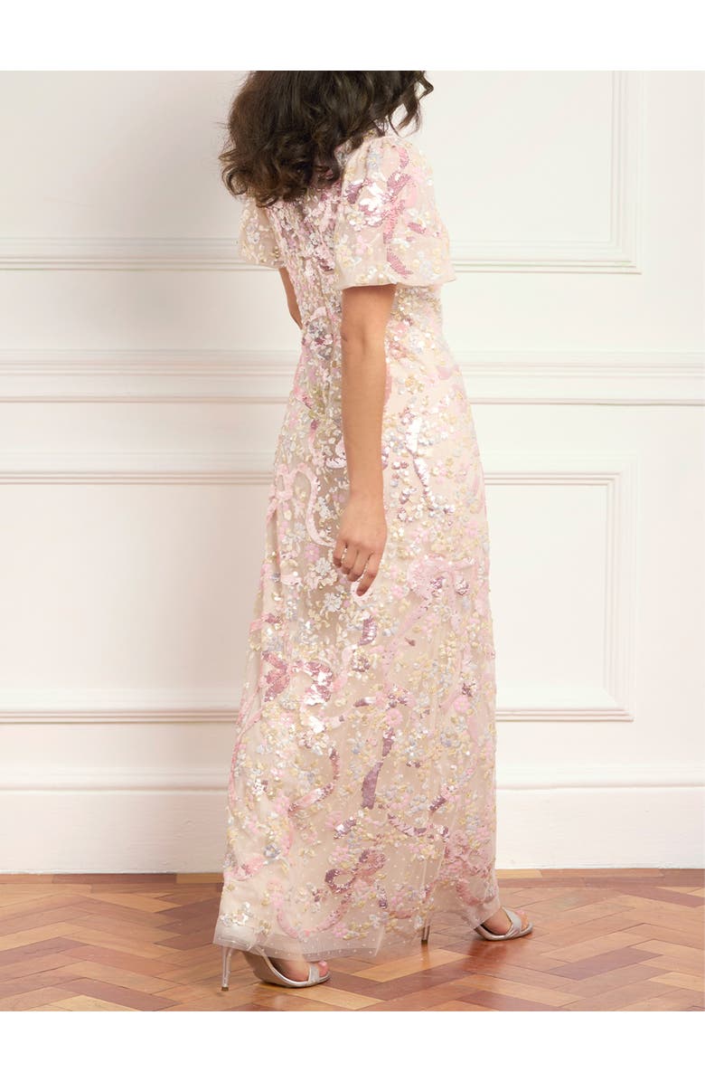 Needle & Thread Dancing Ribbon Puff Sleeve Gown, Alternate, color, Cream/Multi