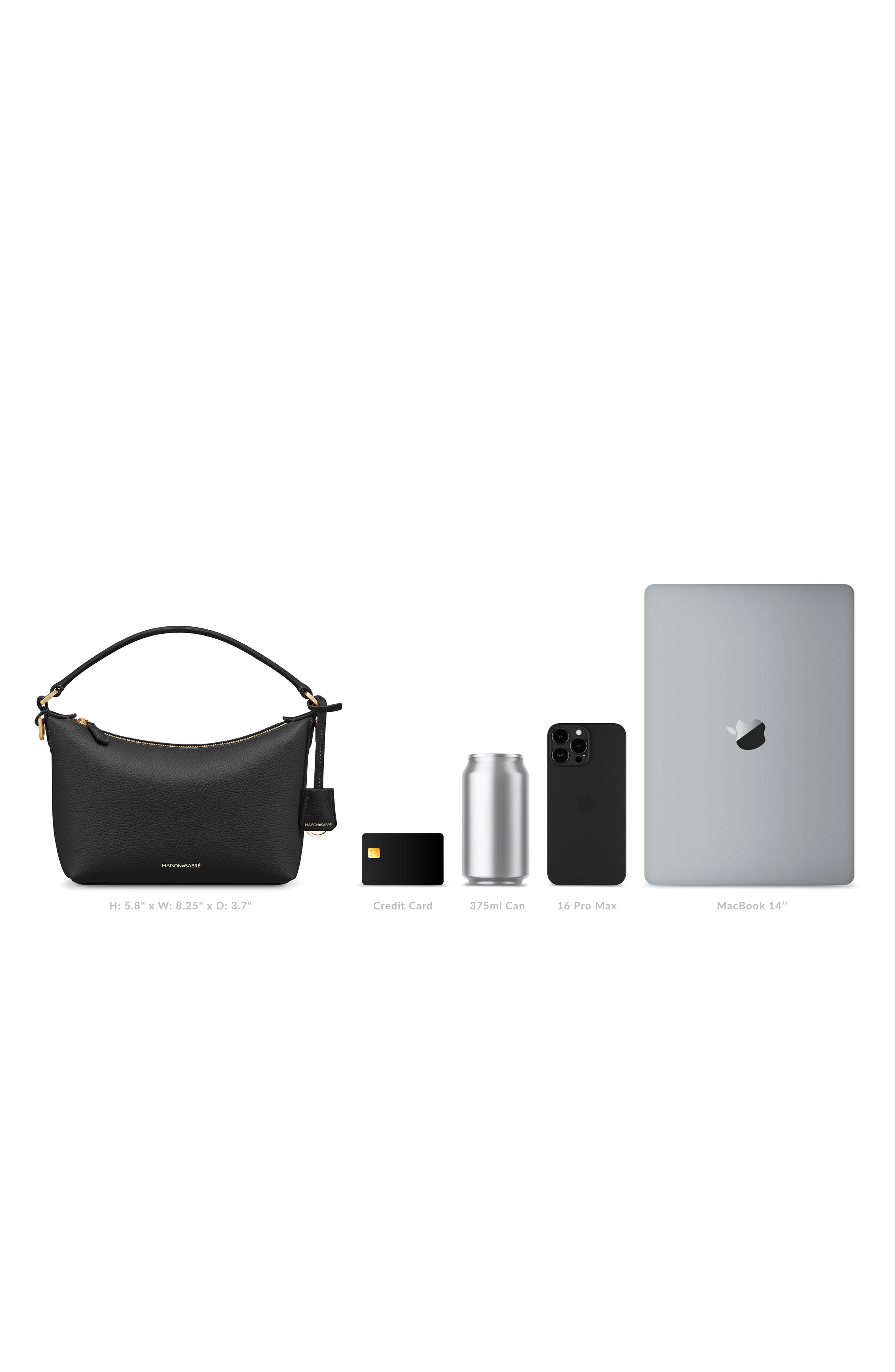 MAISON de SABRÉ Small Leather Soft Hobo, Alternate, color, Black Caviar