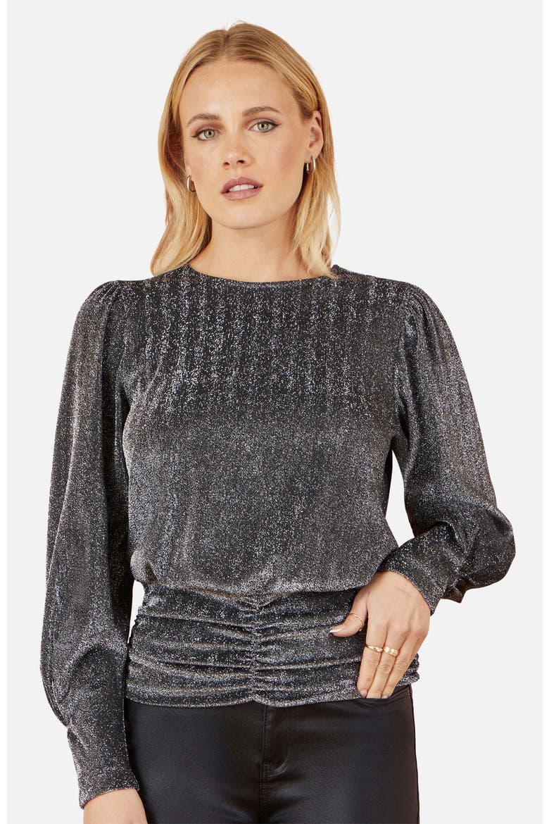 Metallic Stretch Ruched Hem Top, Main, color, Black