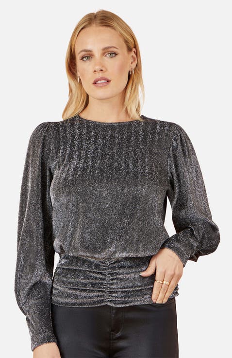 Metallic Stretch Ruched Hem Top