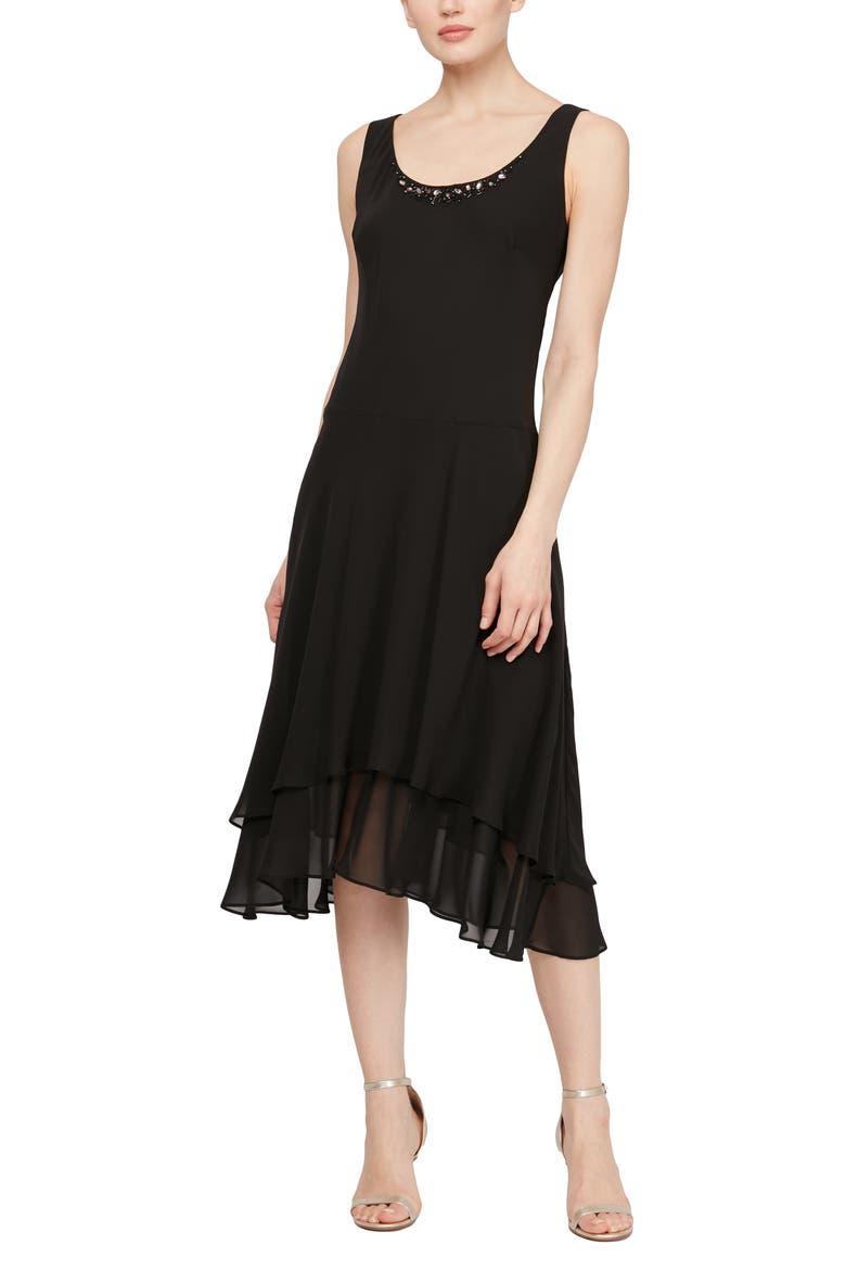 Beaded Detail Chiffon Dress with Jacket, Alternate, color, BLACK