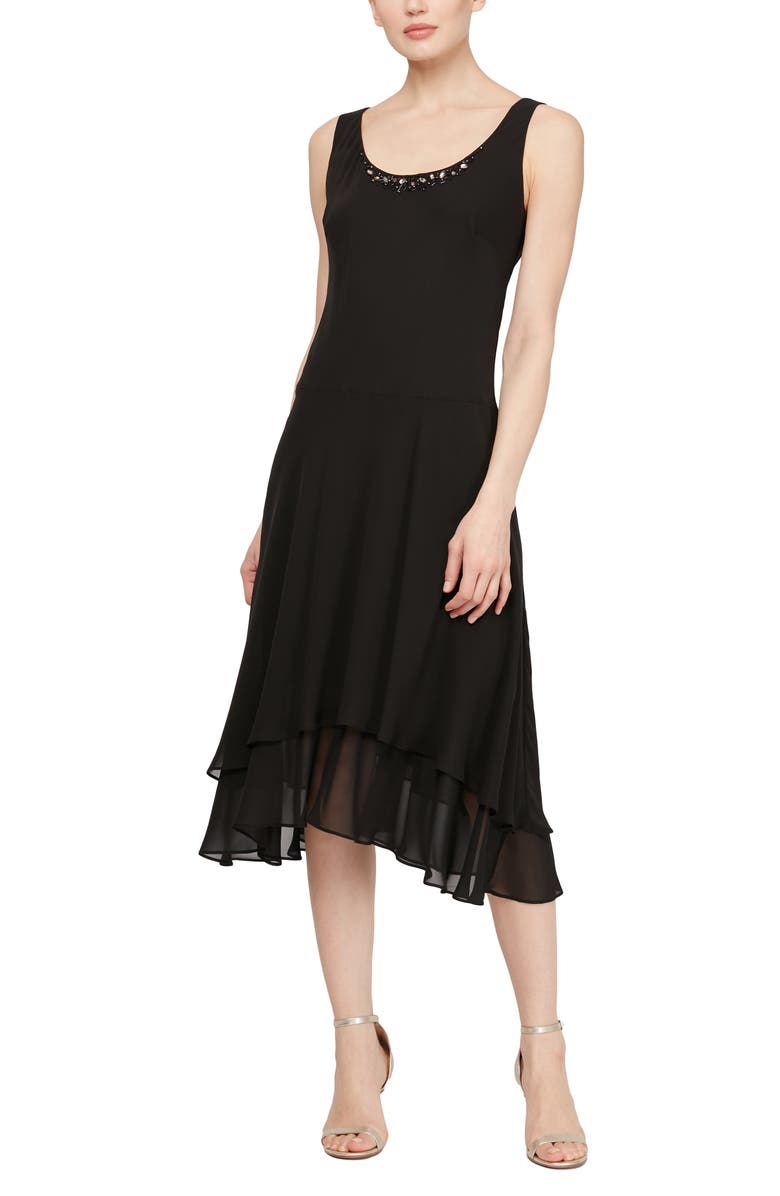 SL FASHIONS Beaded Detail Chiffon Dress with Jacket, Alternate, color, Black