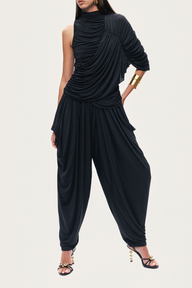 Draped Relaxed-Fit Pants, Alternate, color, Black