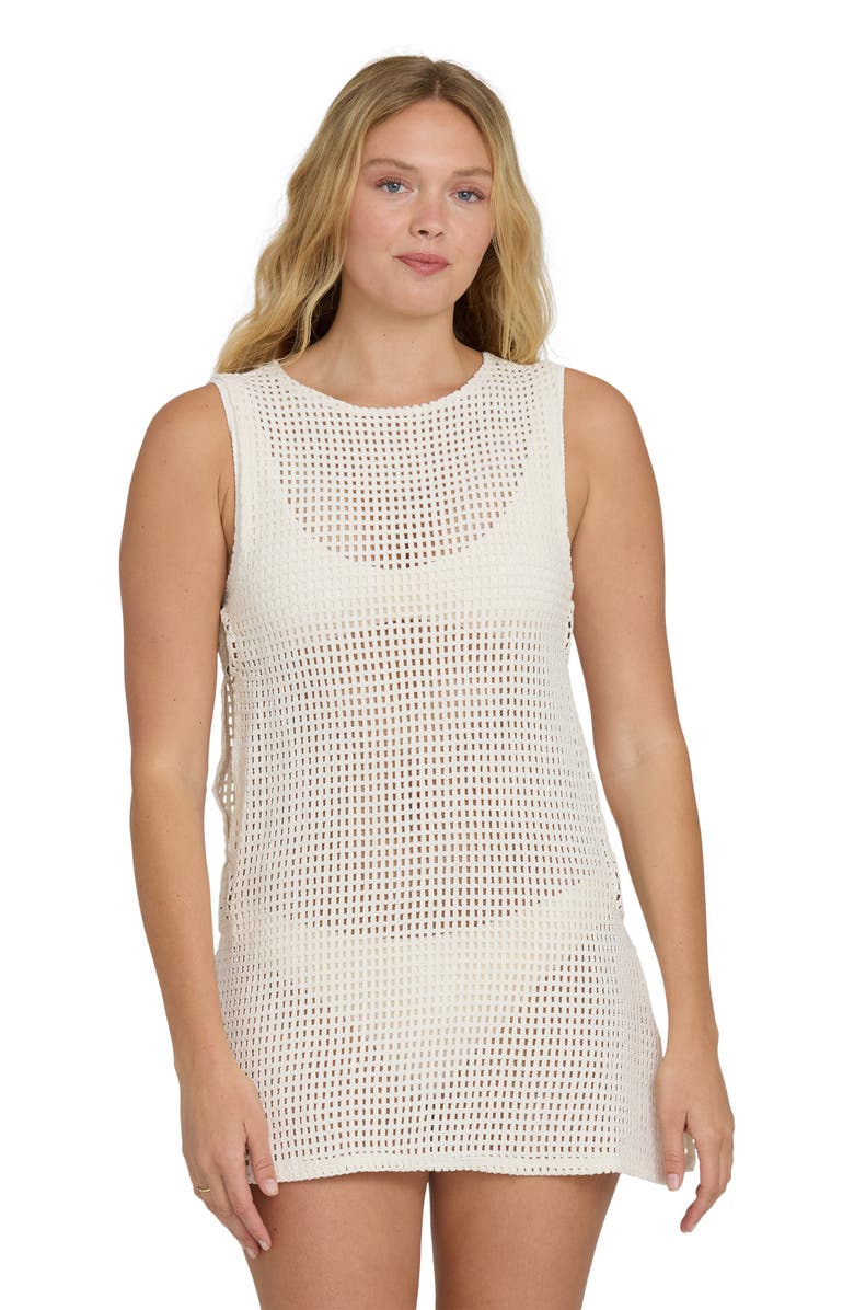 Billabong Rising Tides Open Stitch Cover-Up Dress, Alternate, color, White Cap