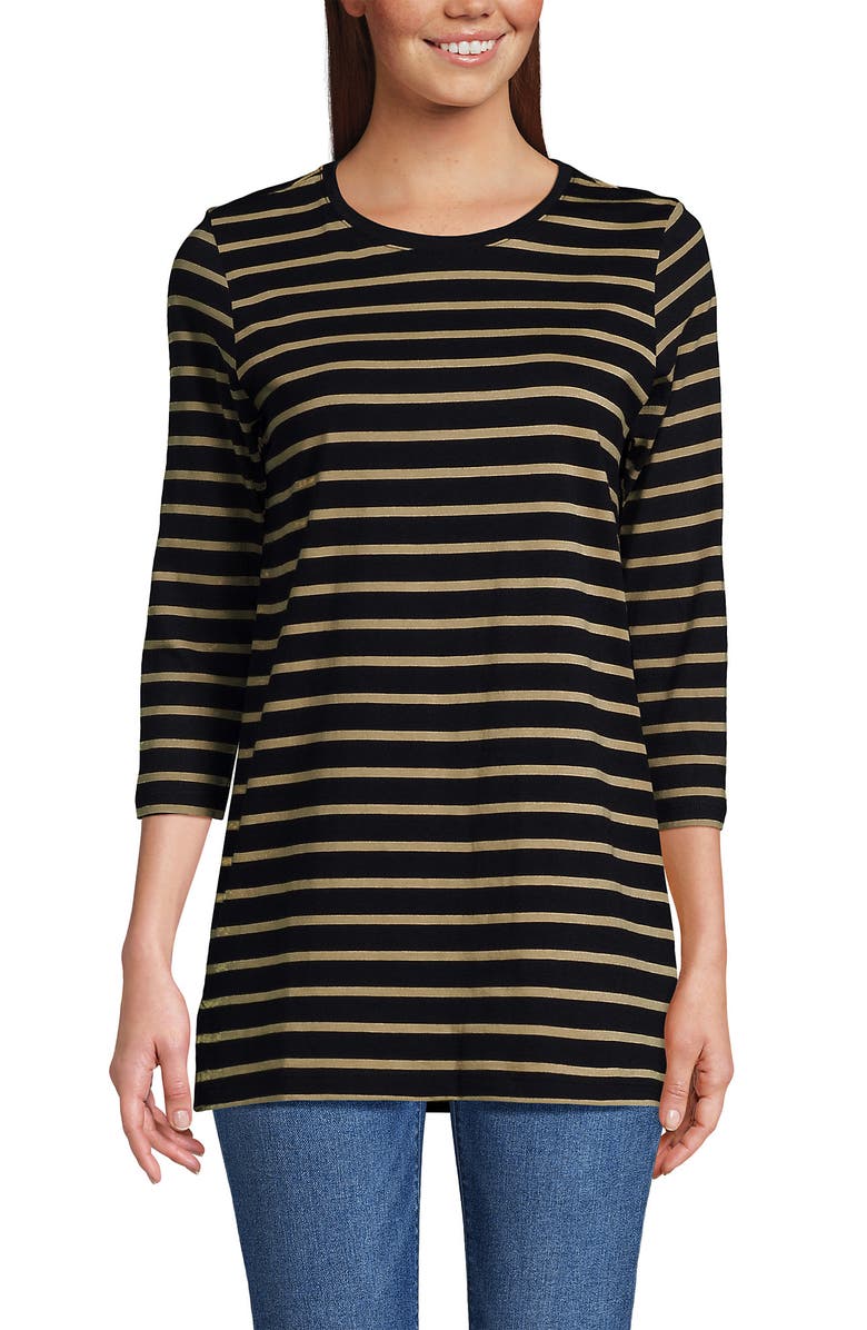Lands' End Cotton Supima Tunic, Main, color, Black/Almond Tan Breton Stripe