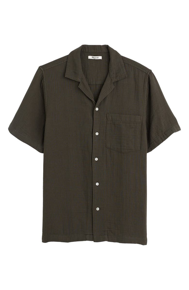 Madewell Indigo Dyed Short Sleeve Cotton Button-Up Shirt, Alternate, color, Dark Surplus