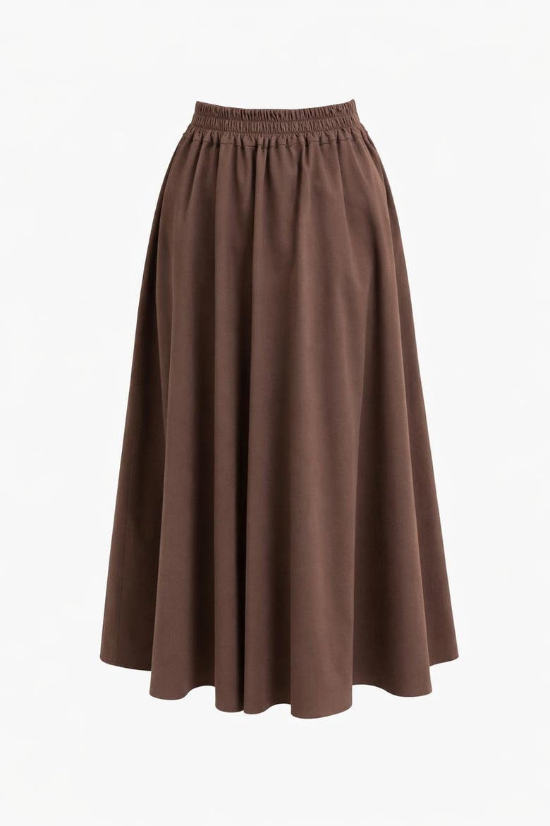 Nayaine Pleated Elasticated Back Midi Skirt, Alternate, color, BROWN