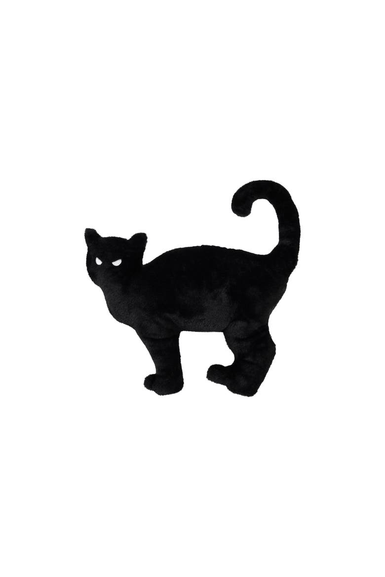 Charmed Velvet Cat Silhouette Pillow, Main, color, Black
