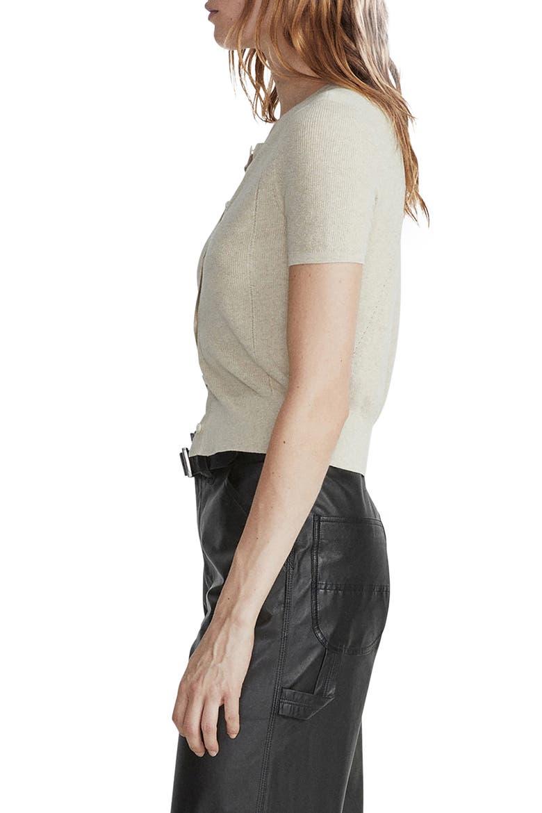 Dina Short Sleeve Cotton Blend Cardigan, Alternate, color, BEIGE