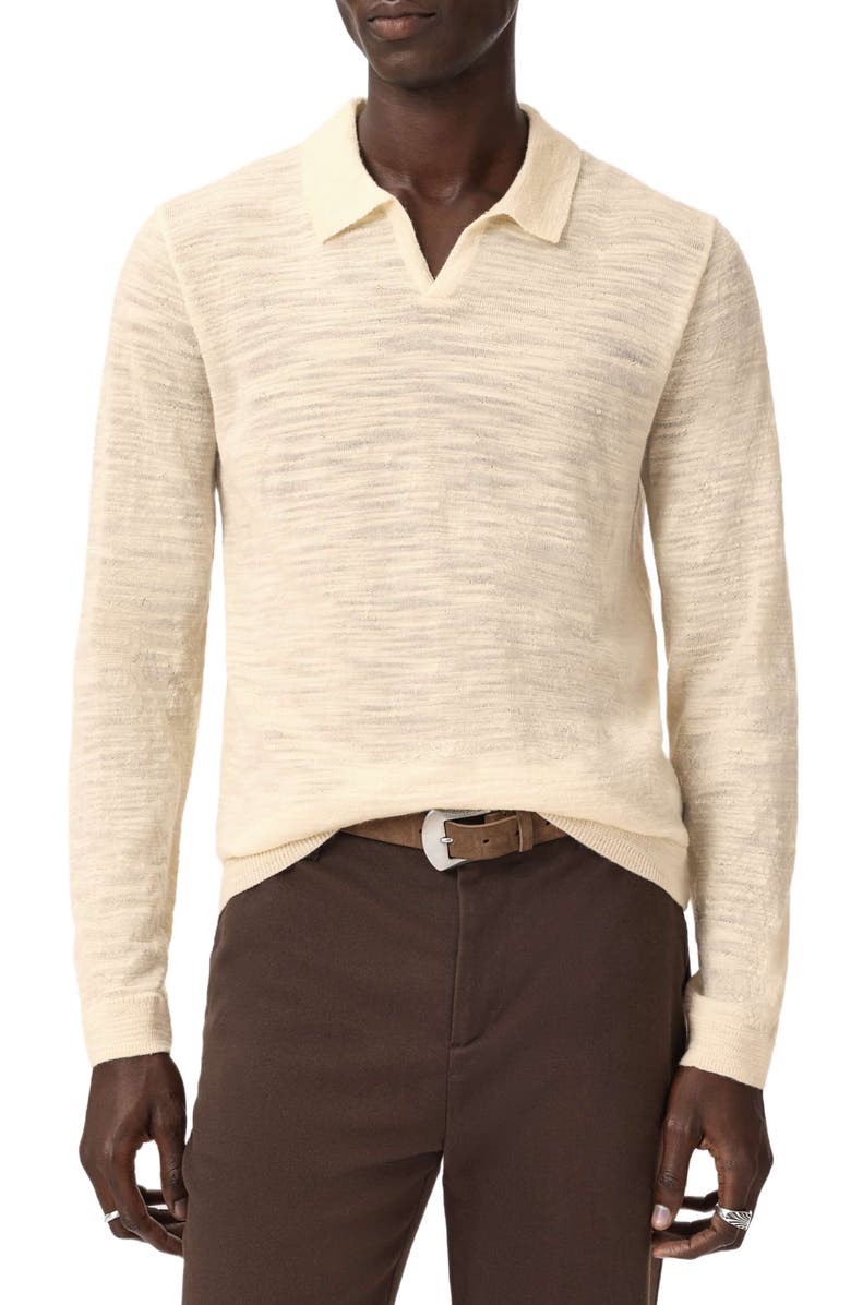 John Varvatos Luciano Long Sleeve Johnny Collar Slub Wool Polo Sweater, Main, color, Salt