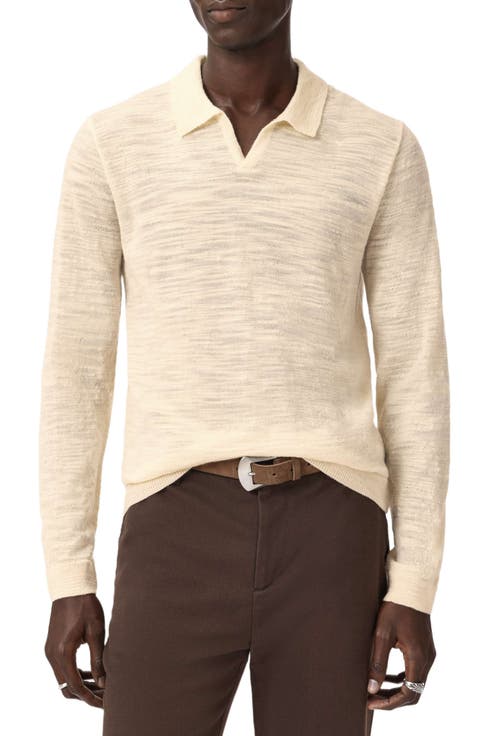 Luciano Long Sleeve Johnny Collar Slub Wool Polo Sweater