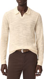 John Varvatos Luciano Long Sleeve Johnny Collar Slub Wool Polo Sweater