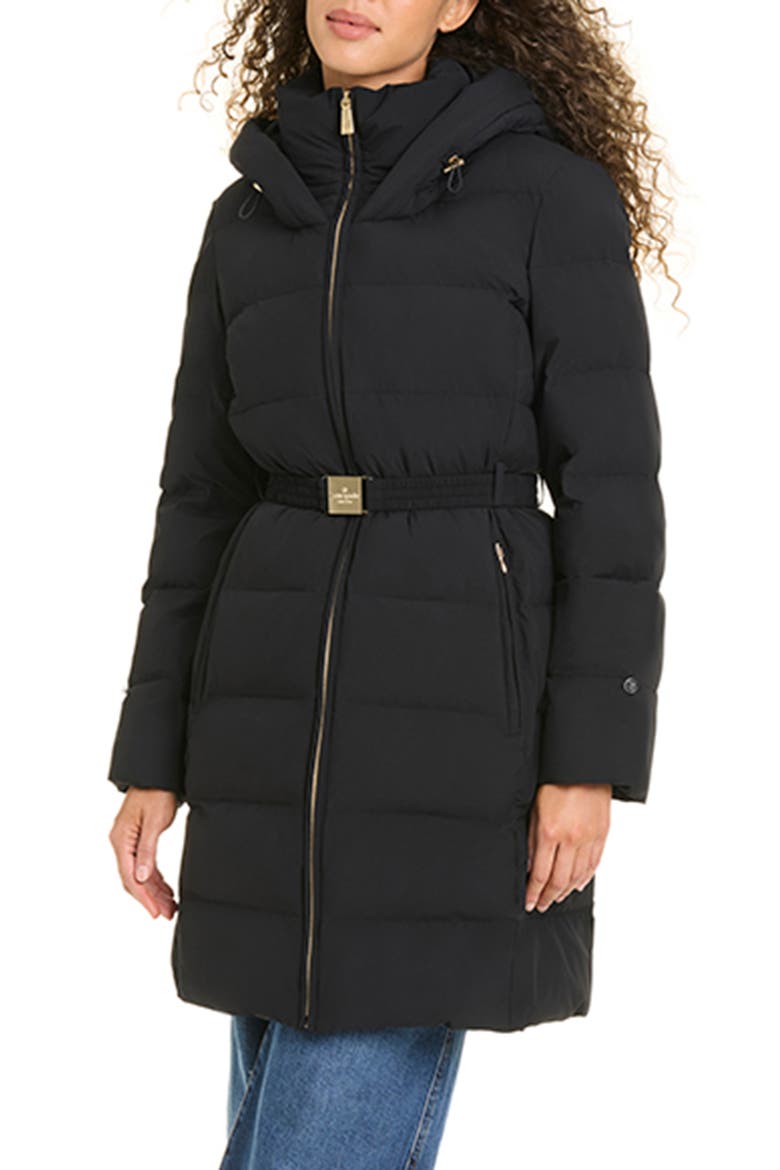 Belted Puffer Coat with Removable Faux Fur Trim, Alternate, color, BLACK