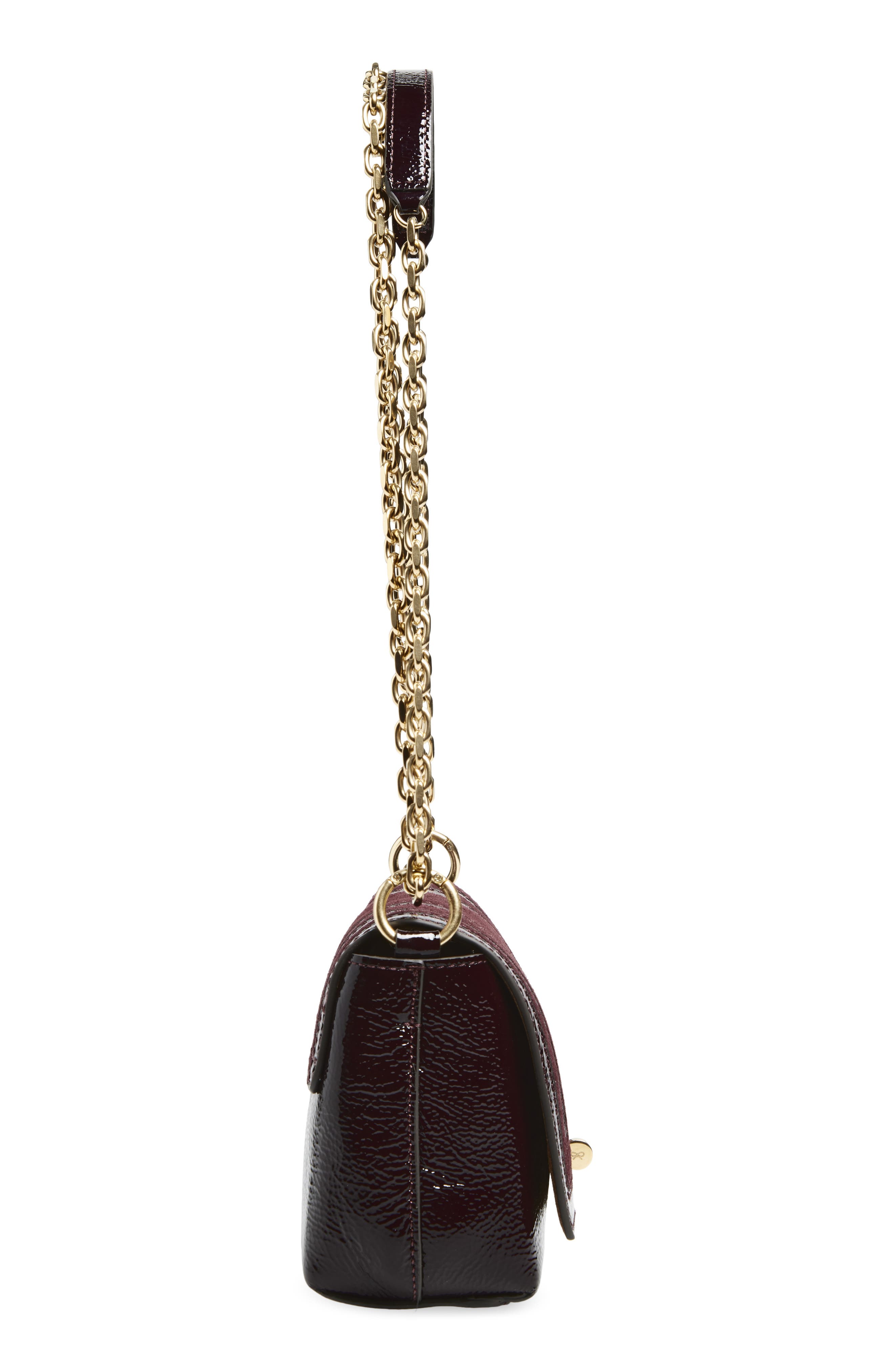 Anya Hindmarch Mortimer Paneled Patent Leather & Suede Crossbody Bag, Alternate, color, Grape