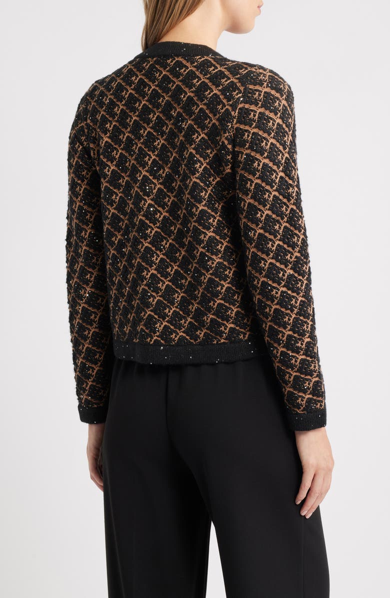 Anne Klein Kissing Plaid Sequin Cardigan, Alternate, color, Anne Black/ Vicuna