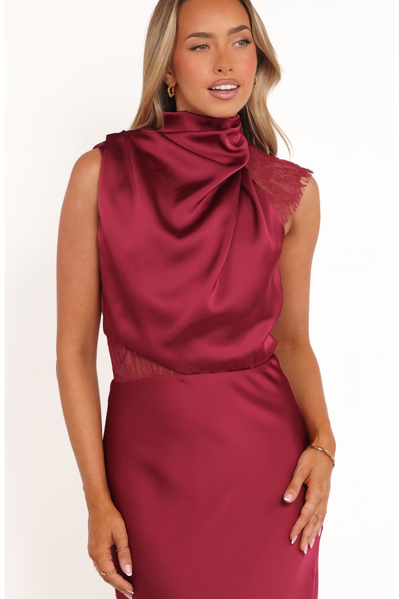 Anabelle Mock Neck Satin Maxi Dress, Alternate, color, BERRY