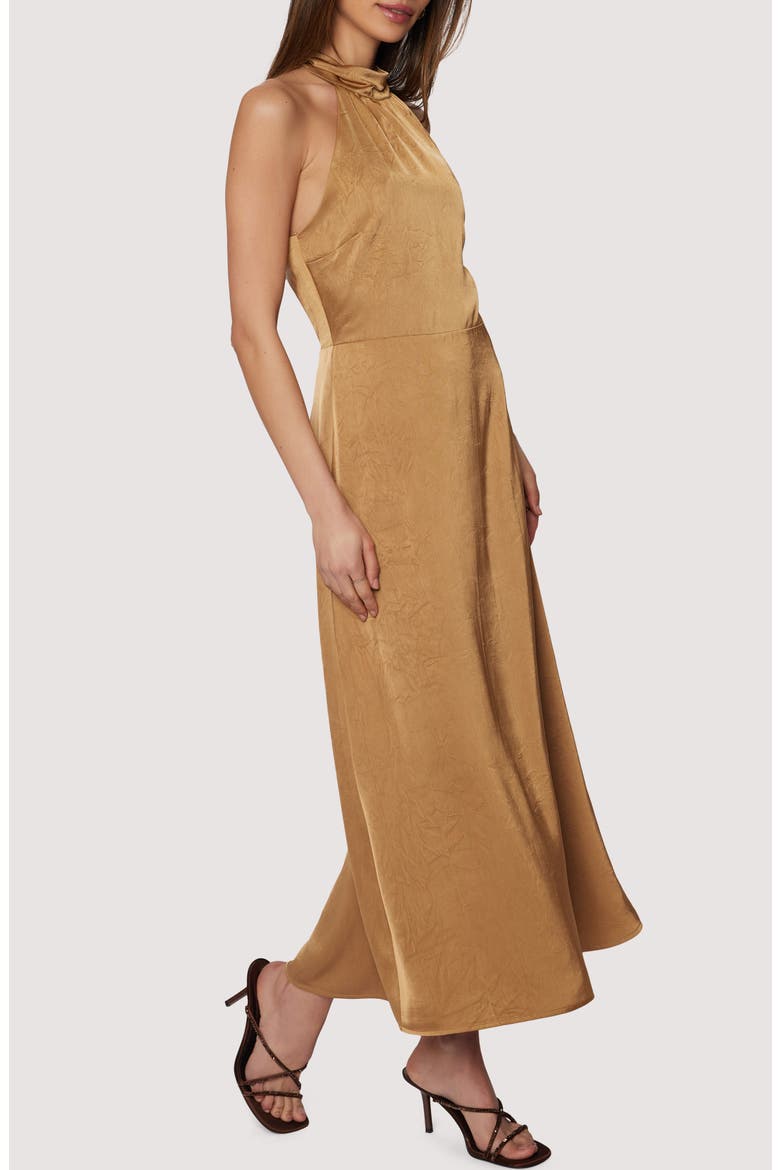 Starlit Sleeveless Satin Maxi Dress, Alternate, color, BRASS