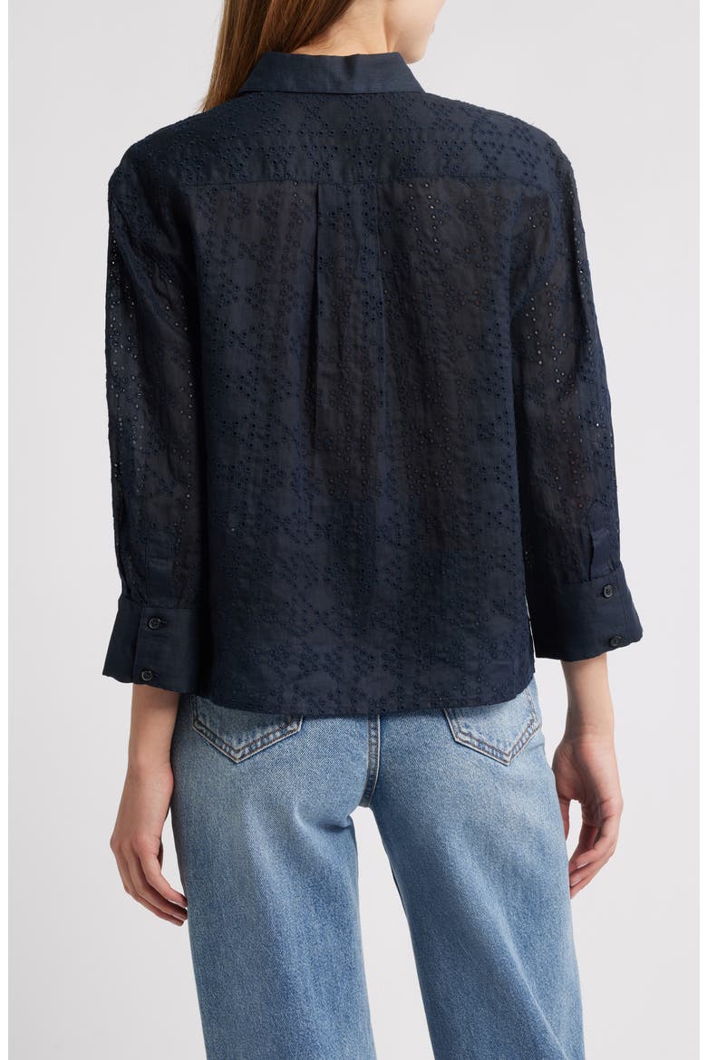 Lucia Eyelet Ramie Button-Up Shirt, Alternate, color, SLEMB