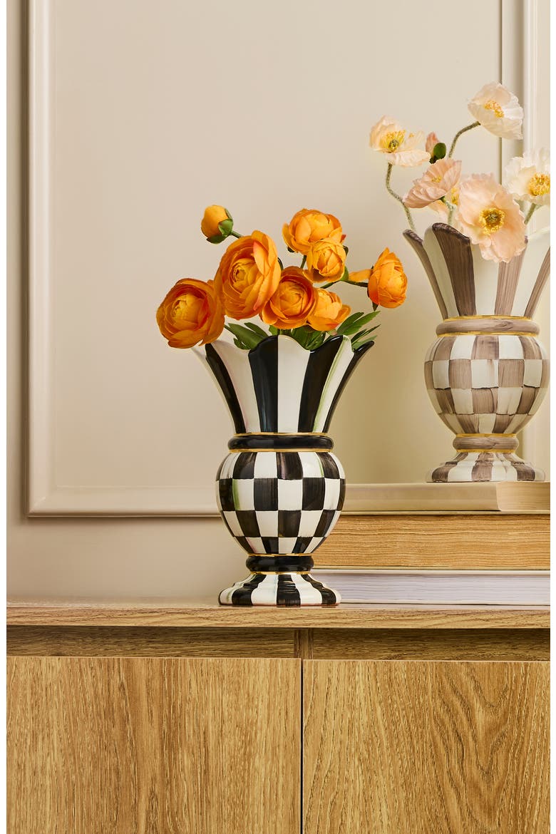 Courtly Check Small Great Vase, Alternate, color, BLACK