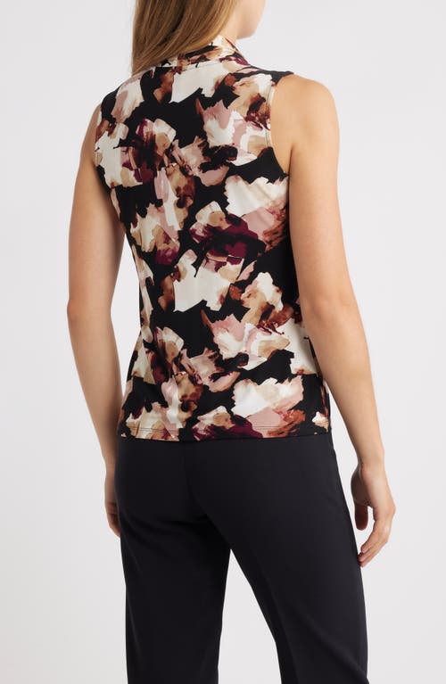 Anne Klein Abstract Print Triple Pleat Sleeveless Top In Multi