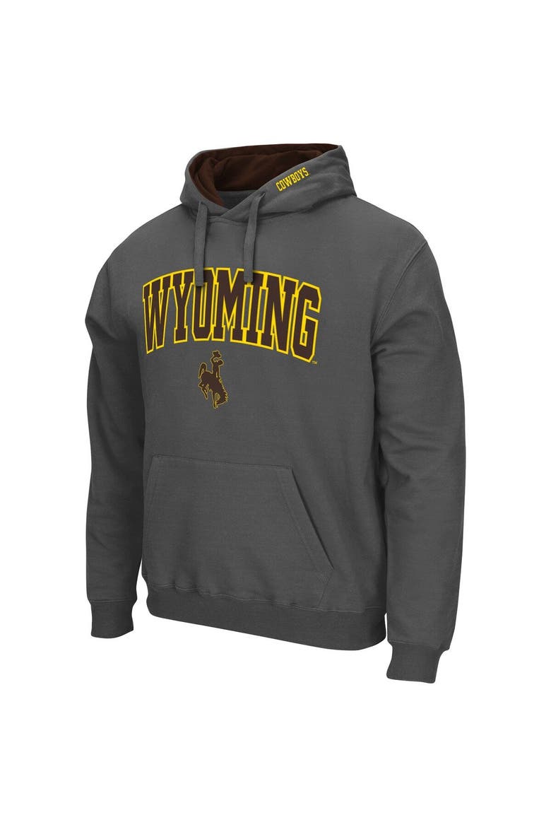 Men's Colosseum Charcoal Wyoming Cowboys Arch and Logo Pullover Hoodie, Alternate, color, Charcoal
