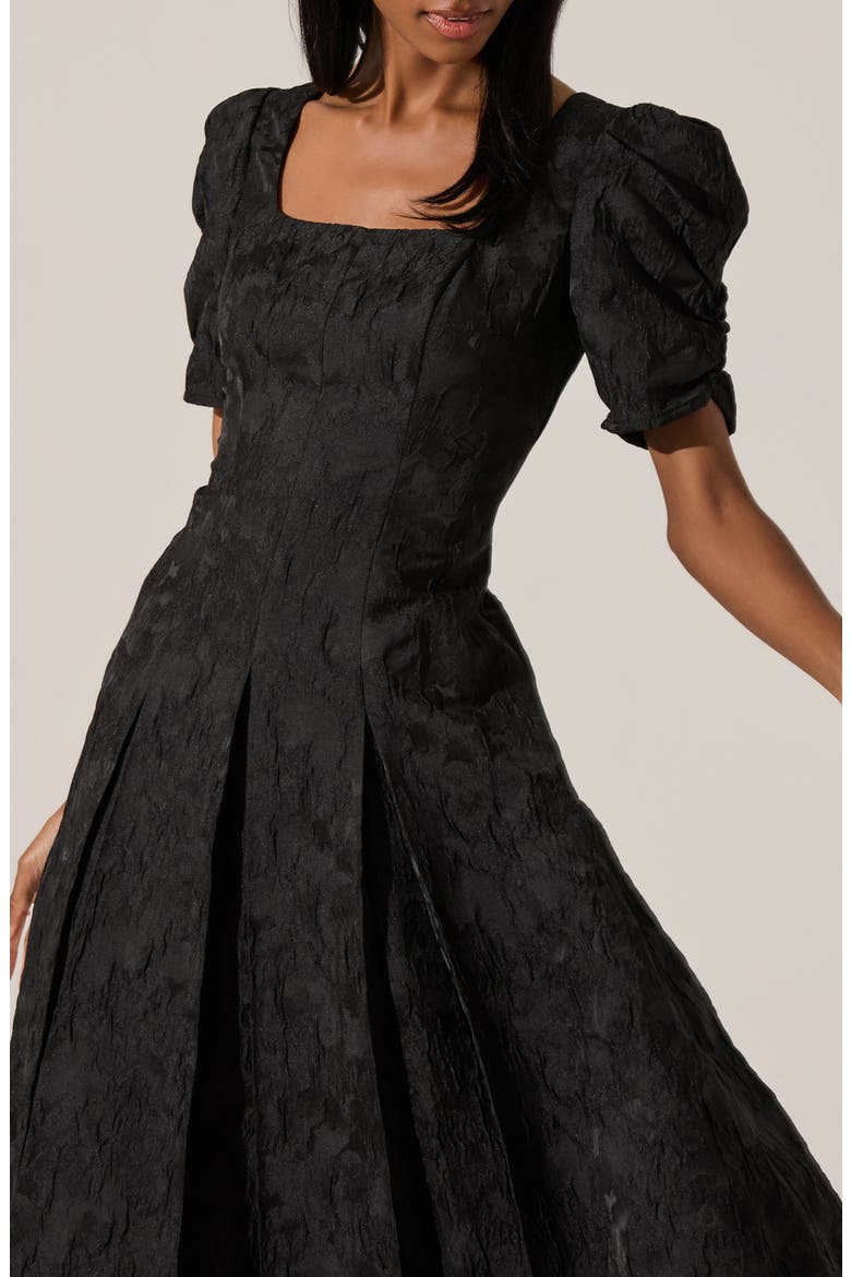 Mosella Puff Sleeve Midi Dress, Alternate, color, BLACK