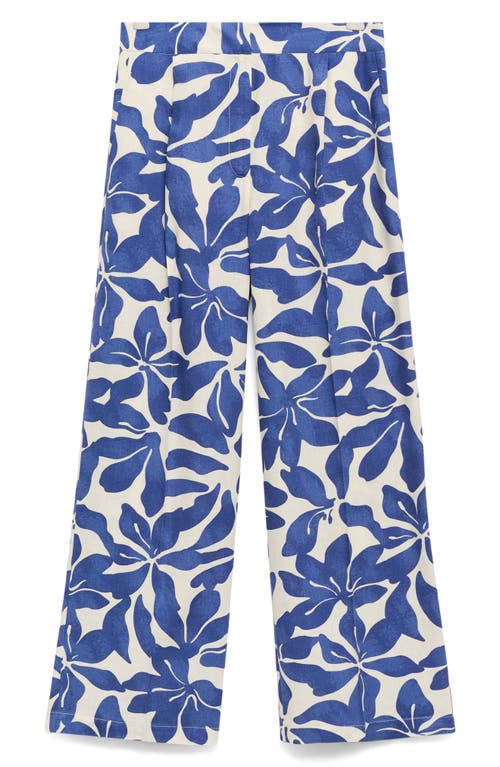 Mango Floral Print Straight Leg Pants In Blue
