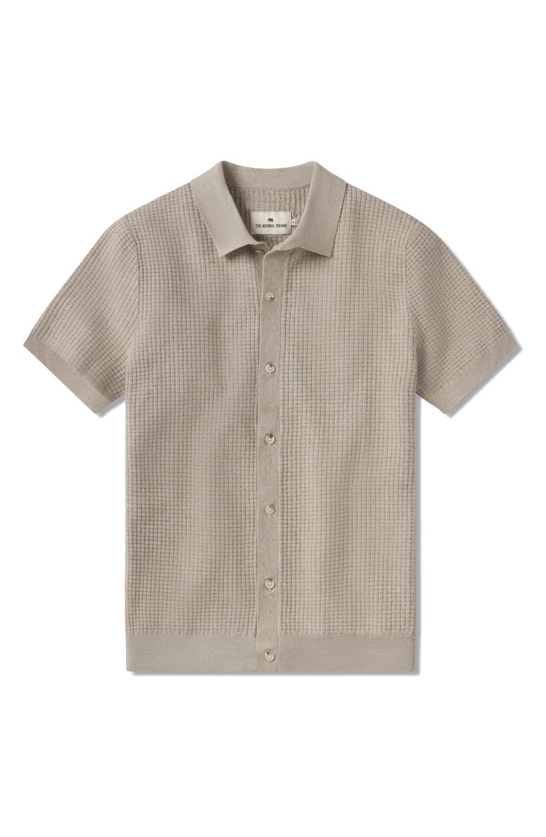 The Normal Brand Waffle Stitch Short Sleeve Polo Sweater, Alternate, color, Flax