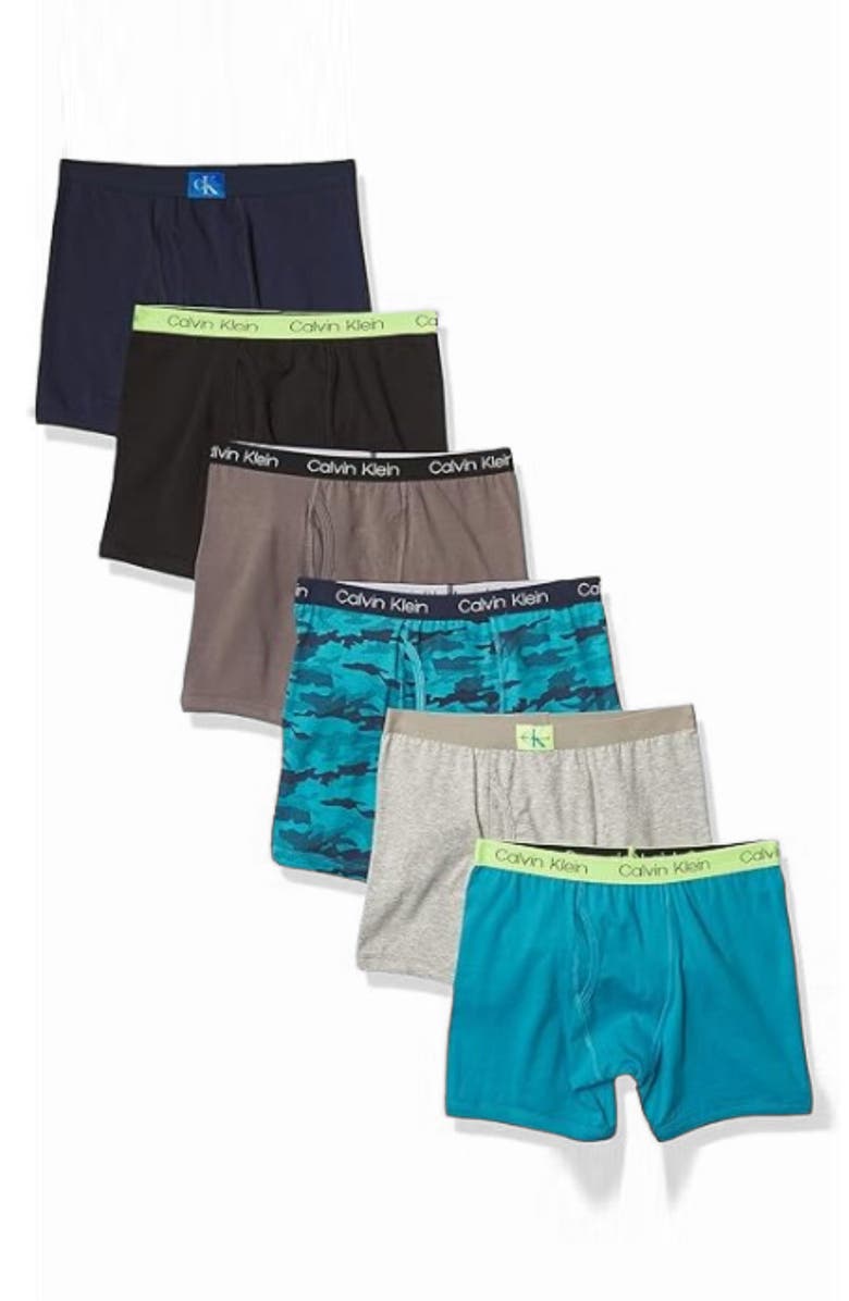 Calvin Klein Kids' 6-Pack Assorted Stretch Cotton Boxer Briefs, Alternate, color, Blue Camo