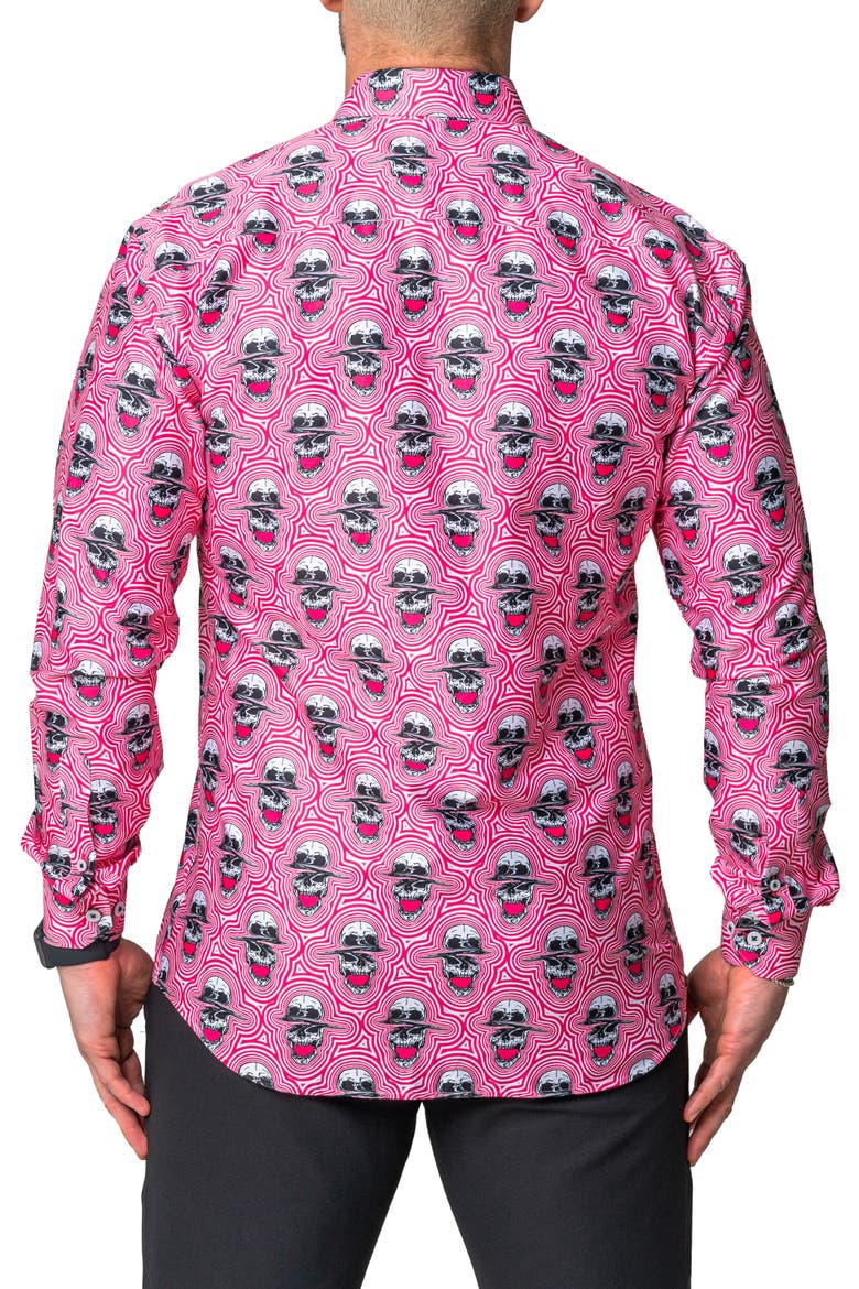 Fibonacci Skull Sonic Regular Fit Cotton Blend Button-Up Shirt, Alternate, color, RED